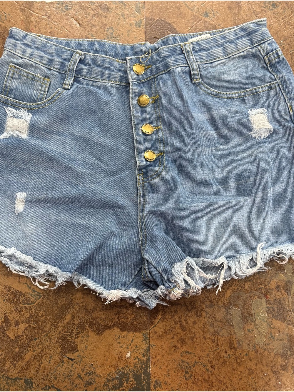 Distressed Denim Shorts - Light Blue